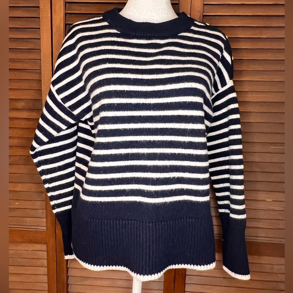 Magaschoni Navy and White Striped Sweater